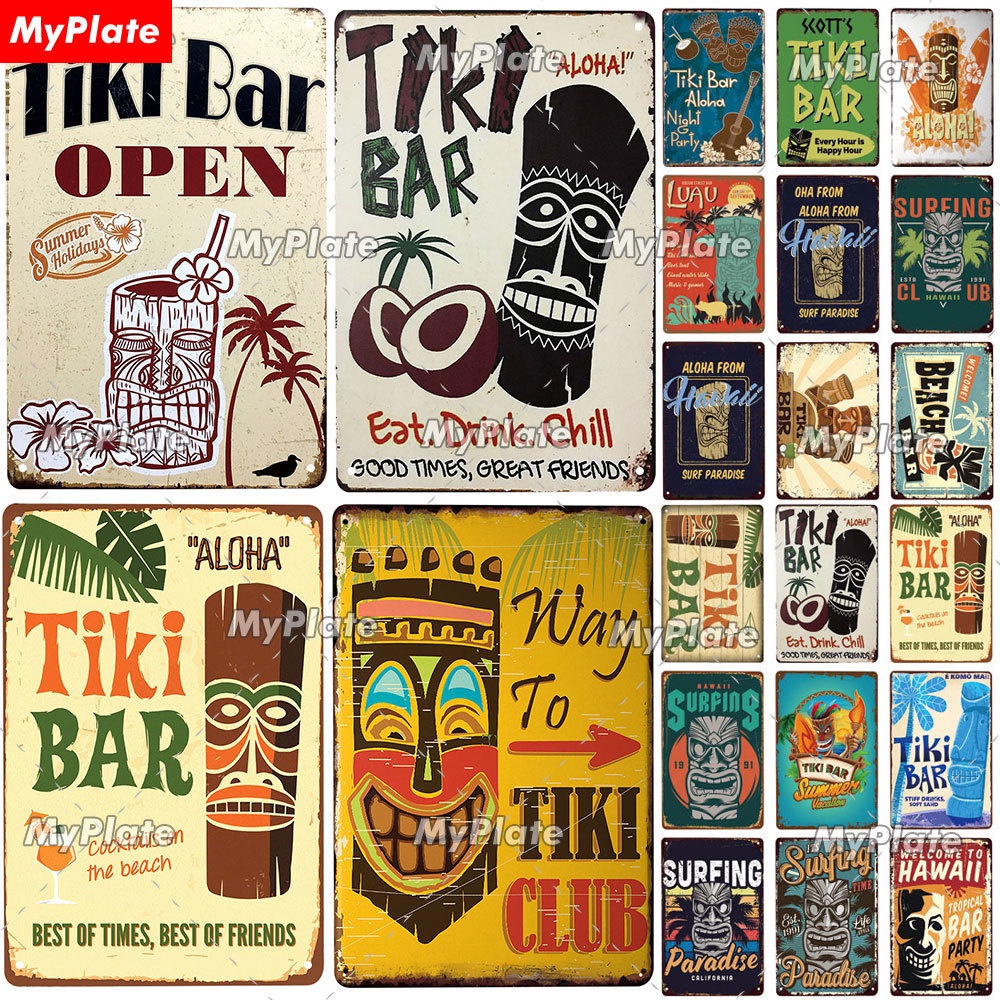 Tiki Bar Vintage Metal Sign Tin Sign Vintage Decoration Man Cave Plaque Home Wall Decor Bar Sign