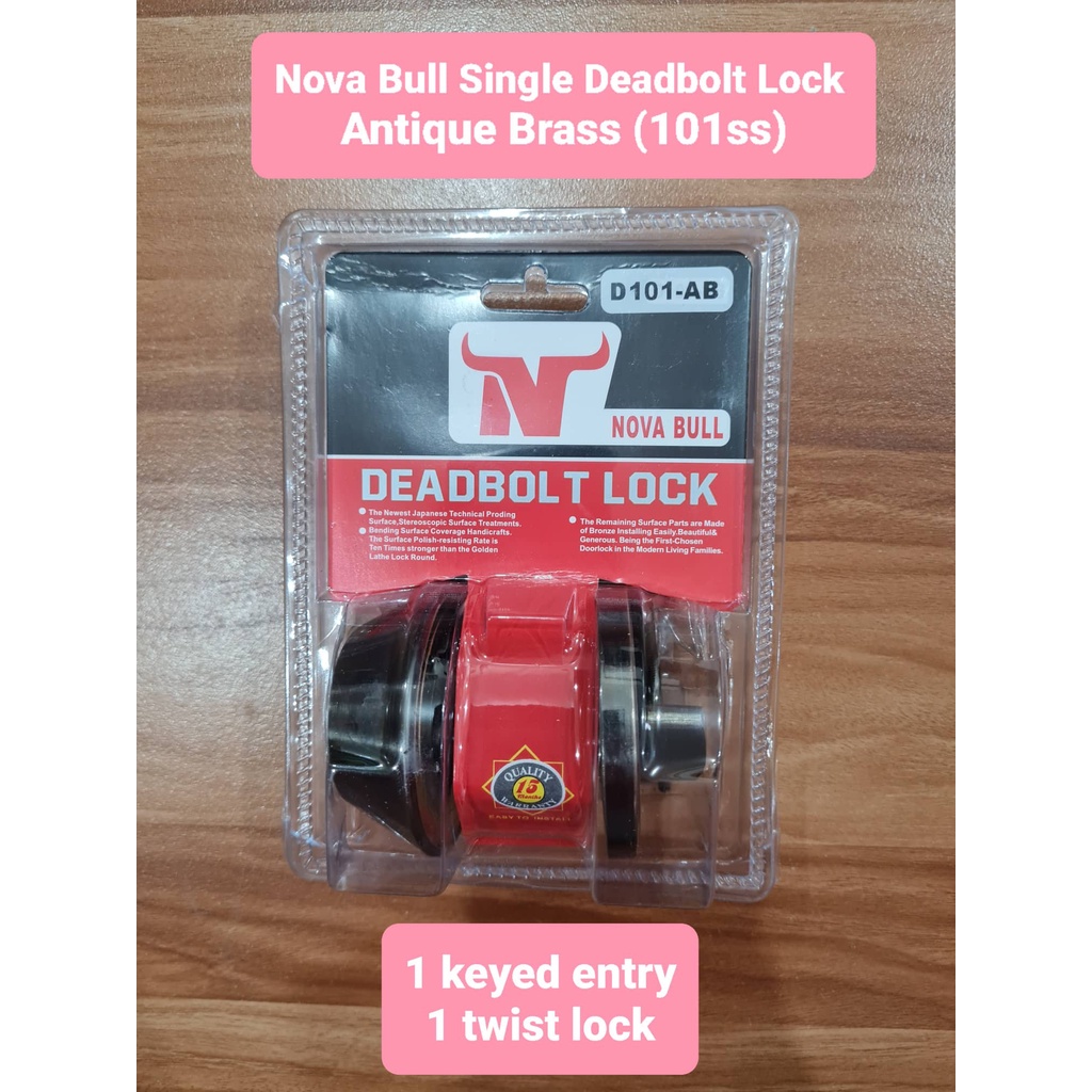 Nova Bull 101-AB Single Deadbolt Lock / Antique Brass Dead bolt Dead ...