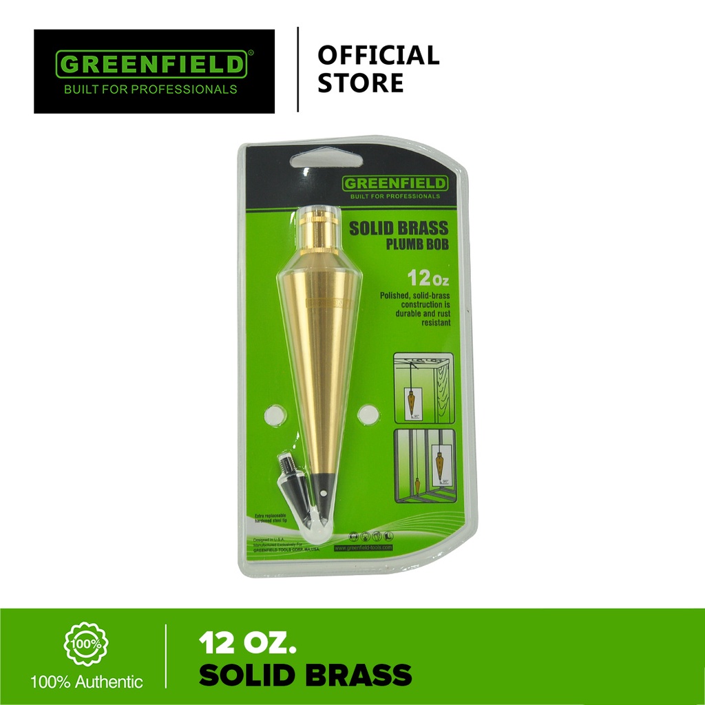 Greenfield Plumb Bob 350G/120Z Solid Brass w/ Extra Tip Hand Tools