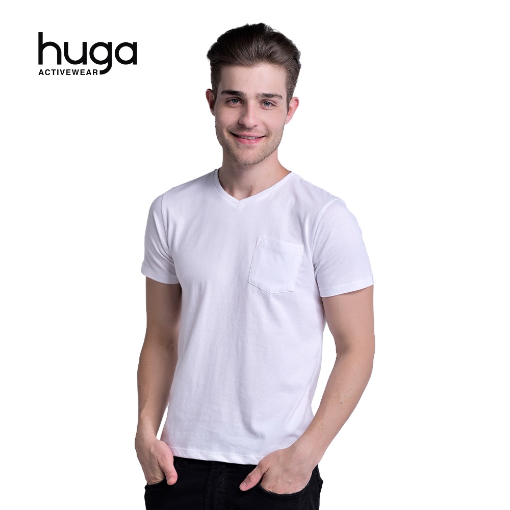 Huga Mens V Neck Plain Cotton Pocket T Shirt White Shopee Philippines