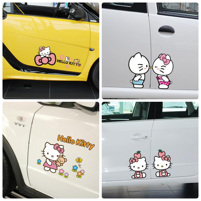Hello Kitty Car Stickers Cartoon Cute Lovely Girl Decoration For Doors ...