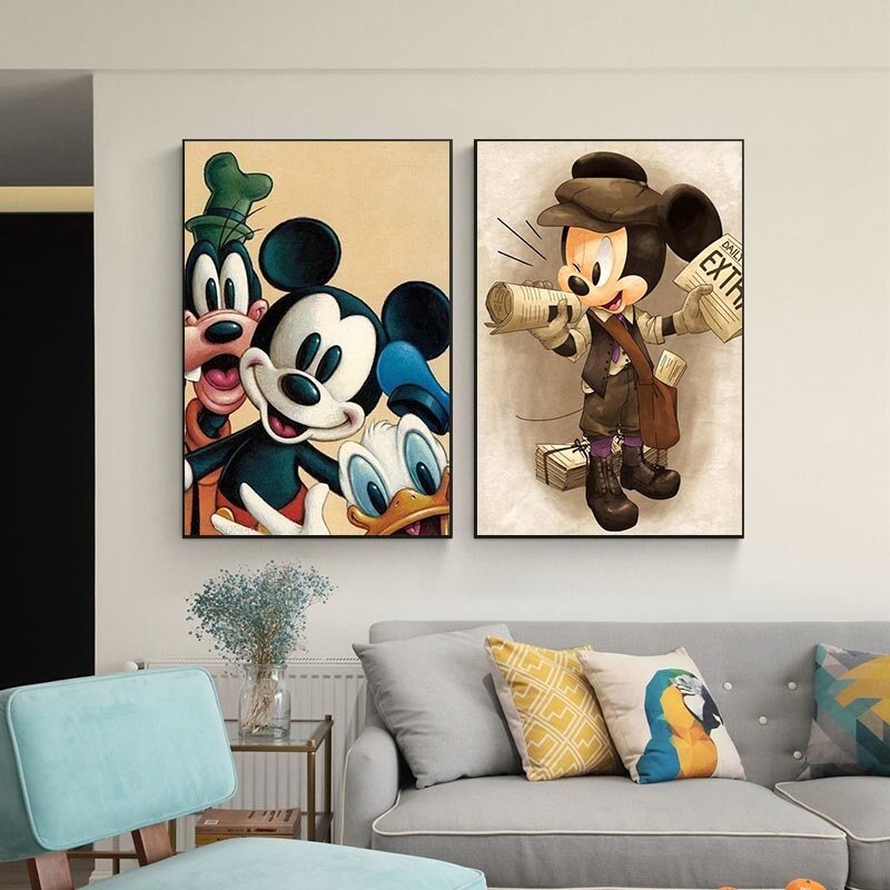 Disney Mickey Mouse And Donald Duck Canvas Painting Cartoon Posters And 