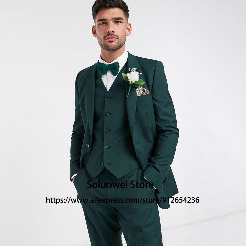 Men's Green Pinstripe Slim Fit Tuxedo Suit – 2PC Groomsmen Wedding Jacket