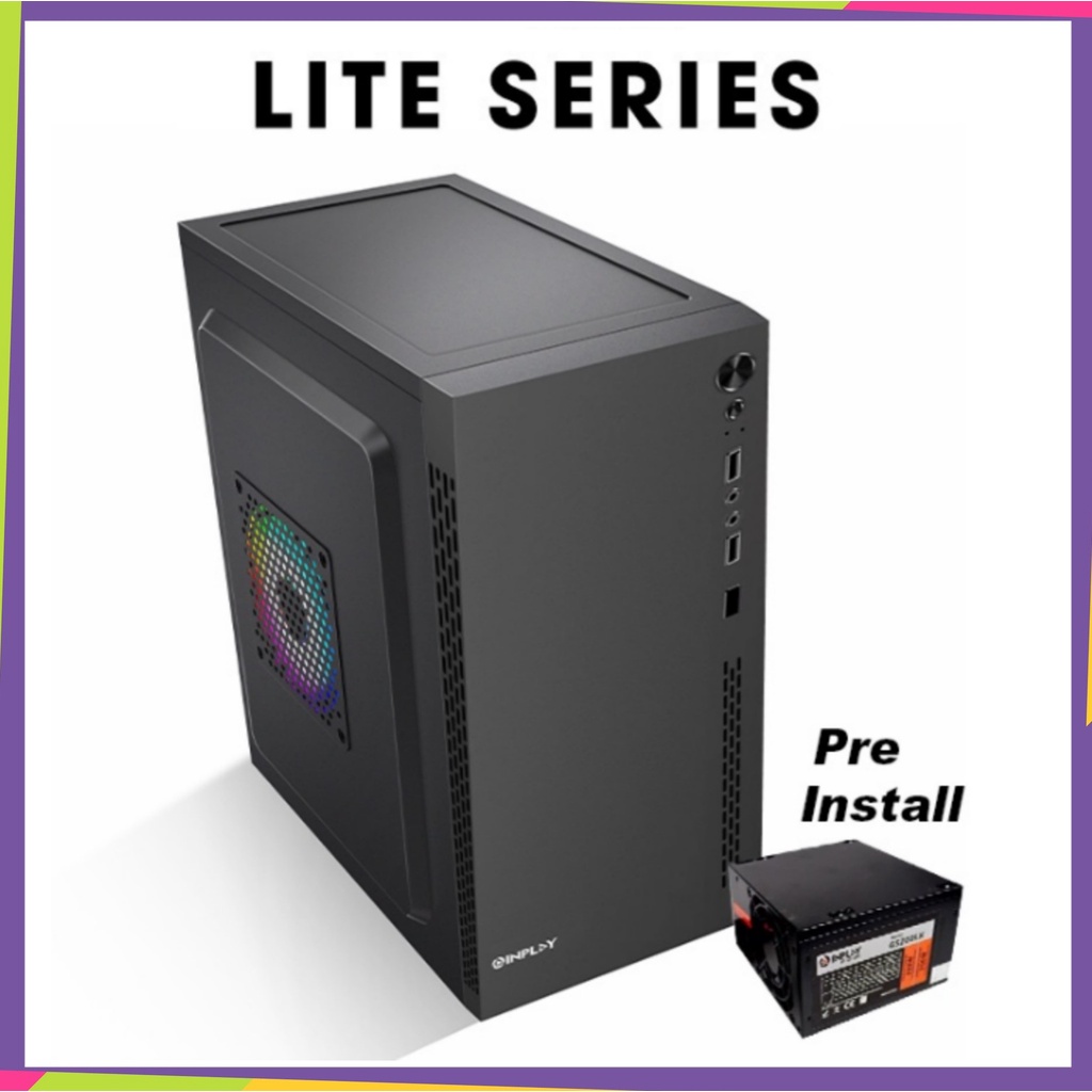INPLAY Lite X9 Pc Case Computer Desktop Case With installed GS200BK PSU 3 Fan Slot Shopee