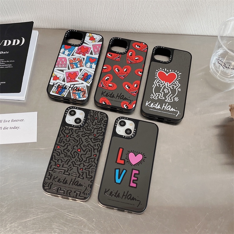 CASETiFY Keith Haring Heart Face Mirror Case iPhone For 14 Pro Max 14
