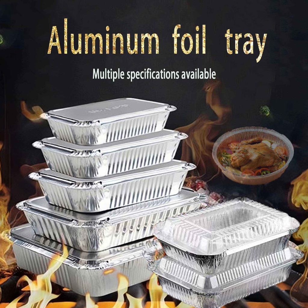 5pcs Aluminum Foil Tray Pan with Lid tin foil lunch box tin foil BBQ foil Microwave baking foil