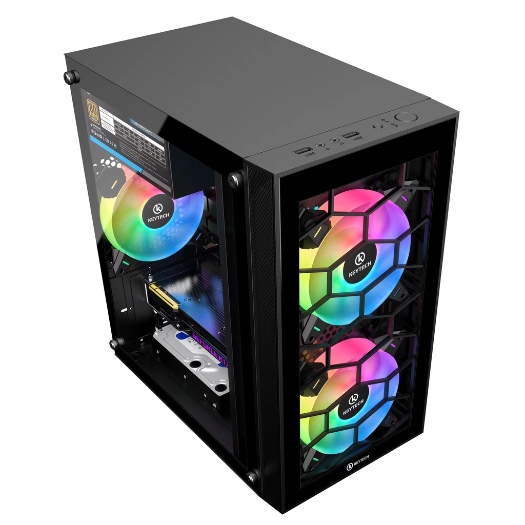 KENLEI KEYTECH TS300 Tempered Glass Gaming PC / Desktop Case MICRO ATX ...