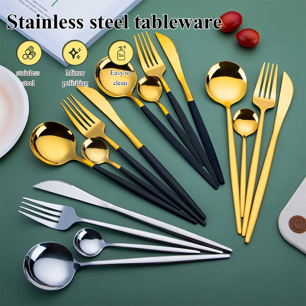 4 Pcs Flatware Stainless Steel Tableware Sets Gold Finished Polished