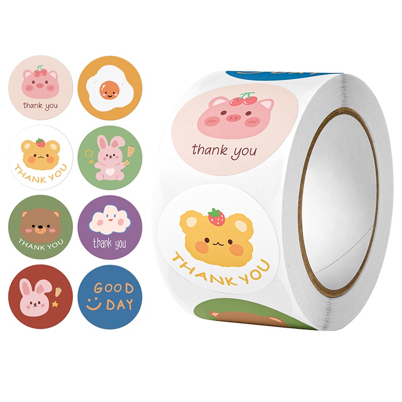 500pcs/roll Cute Cartoon Animal Self Adhesive Stickers Cartoon DIY ...