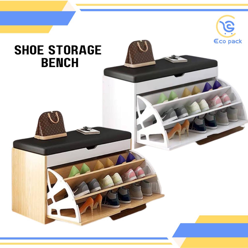 Wooden Shoe Bench Tipping Bucket Shoe With Seat Cushion