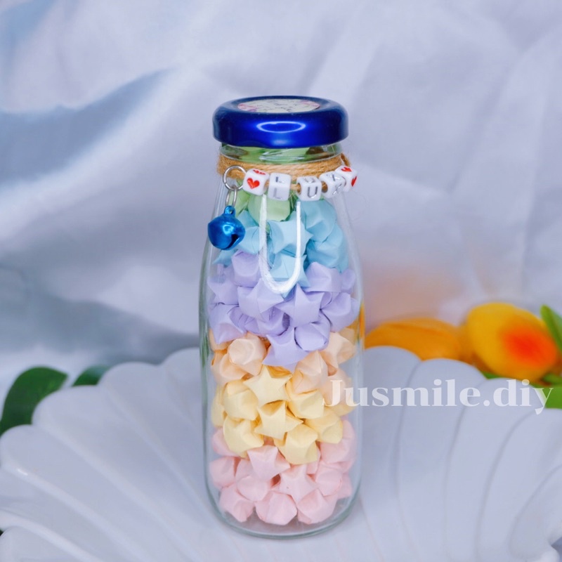 Star Jar With Assorted Stars Pastel Colors Rope With Beads Lux Words ...
