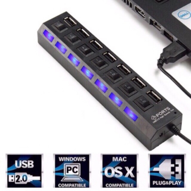 USB Hub 2.0 Multi USB Splitter Hub Use Power Adapter 7 Port Multiple ...