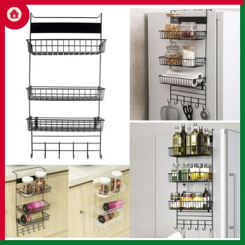 HMH Refrigerator Side Rack Kitchen Mounted Hanging Storage Rack Side ...