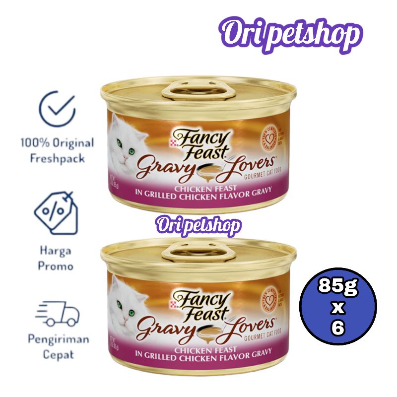 (6 Can) Purina Fancy Feast Cans Wet Cat Food 85g Chicken Gravy Lovers