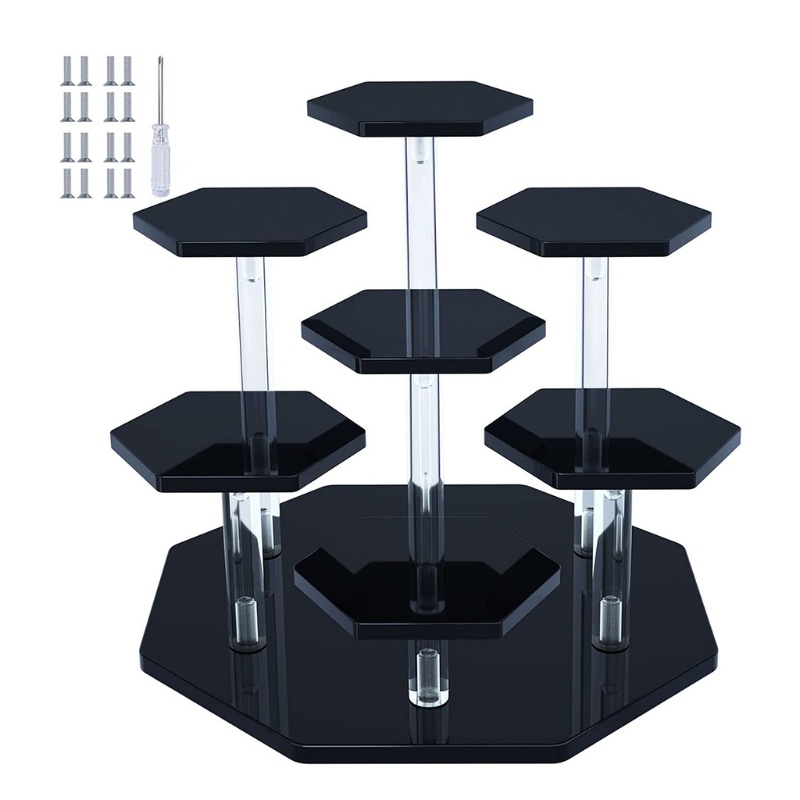 Premium Clear/Black Acrylic Pedestal Display Riser Stands Set Decorative Display Riser for Cake