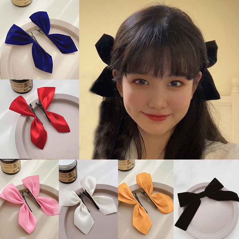 【A Pair Of Hairpins】Leaf Bow Hair Clip Set Ribbon Hairpin Women Ribbon