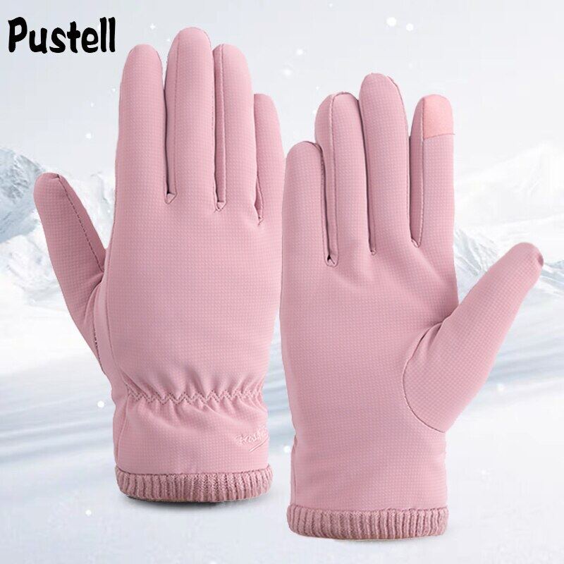 XIBANY Winter Women Ski Gloves Windproof Thickened Keep Warm Gloves Ladies Skin-Friendly Outdoor Cycling Touchscreen Gloves