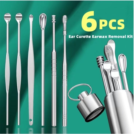 Portable 6in1 Ear Wax Picker Set Stainless Steel Ear Cleaner Ear Wax ...