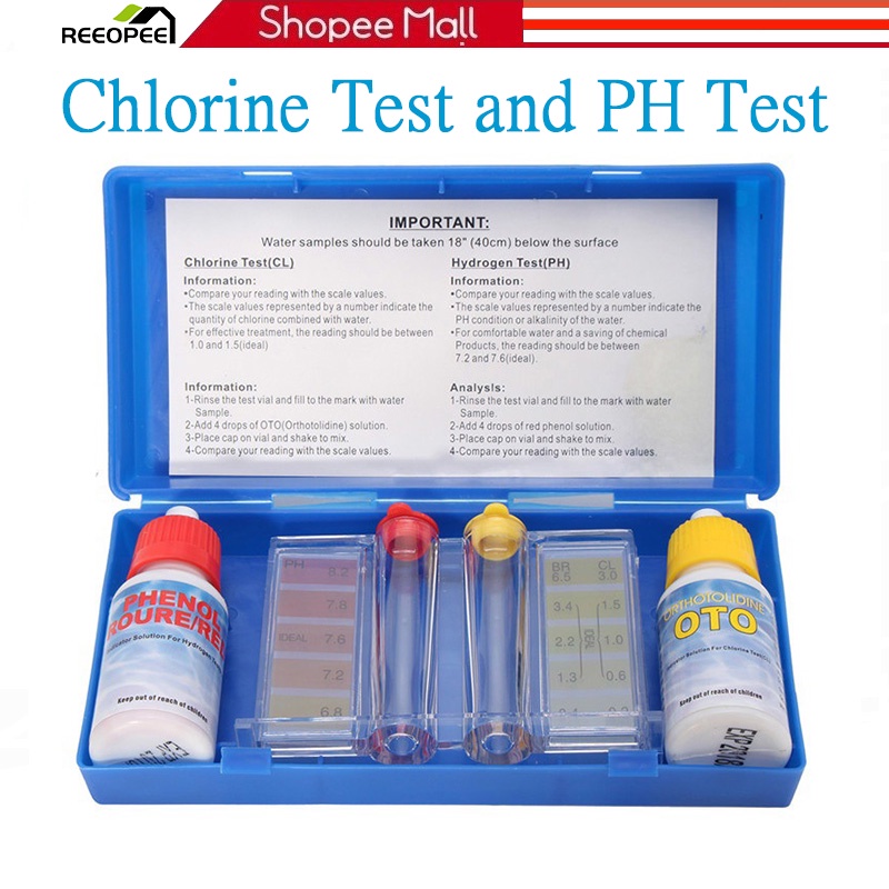 Reeopee Pool Chlorine For Swimming Pool Water Test Kit Aquarium Pool PH Chlorine Tester