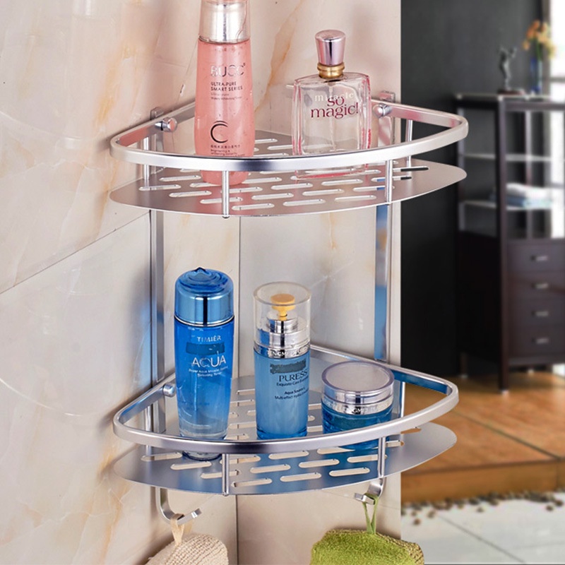 2 Layers Aluminum Bathroom Corner Shelf Shower Shampoo Soap Cosmetic ...