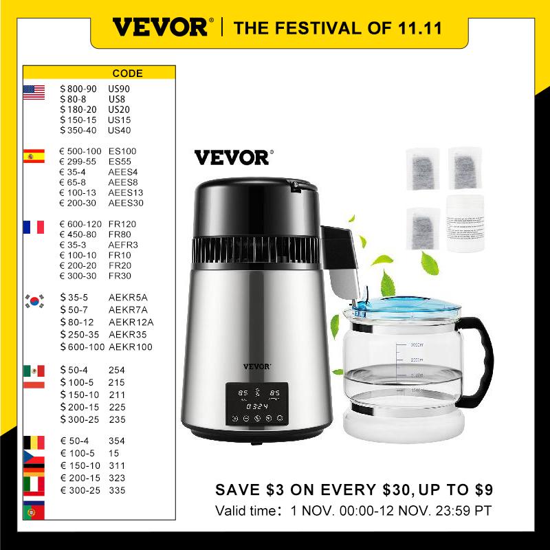 VEVOR 4L Water Distiller Purifier Filter Dispenser Drinking Bottle Softener Dual Temp Display