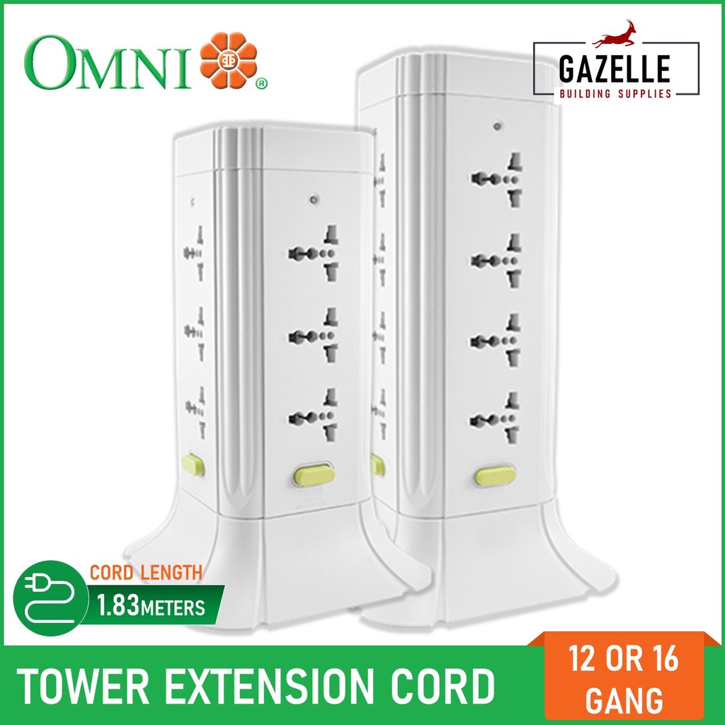 Omni Universal Tower Extension Cord 12 or 16 Gang with Switch WTE512