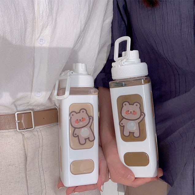 700/900ml Cute Bear Water Bottle With Straw Large Capacity Bottle Cup ...