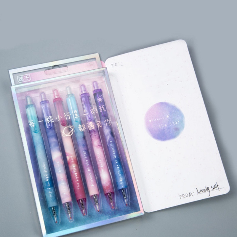 PenLab 6pcs Starry Star Sky Pen Ballpoint 0.5mm Black Ink Pens Galaxy ...