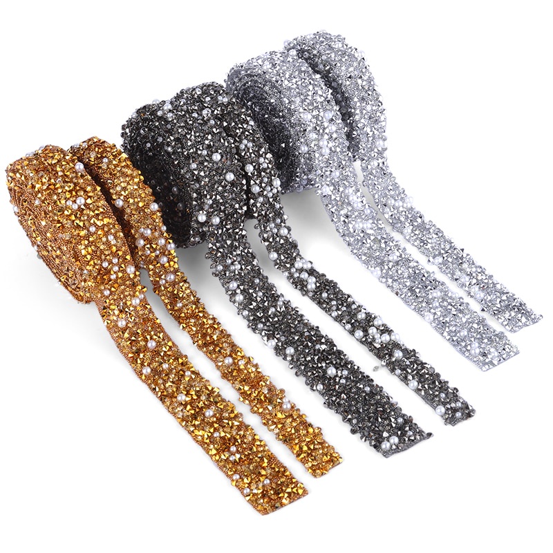 QIAO 10/15mm Rhinestones Pearl Beads Ribbon Glitter Crystal Tapes Glass ...