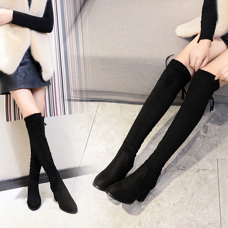 Women's long barrel boots overtheknee highheeled boots plus velvet