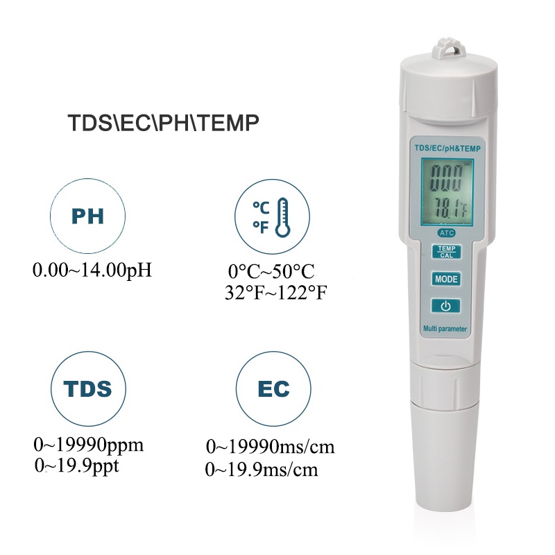 PH Meter PH-686 4 in 1 pH/EC/TDS&Temperature Meter PH Test Pen ...