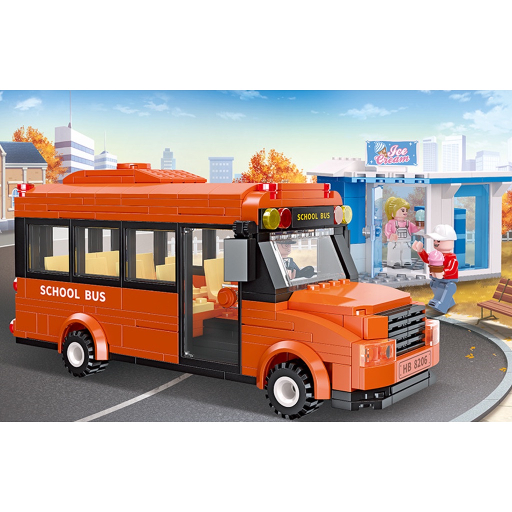 377PCS MOC City School Bus Shop Store Figure Model Toy Building Block ...