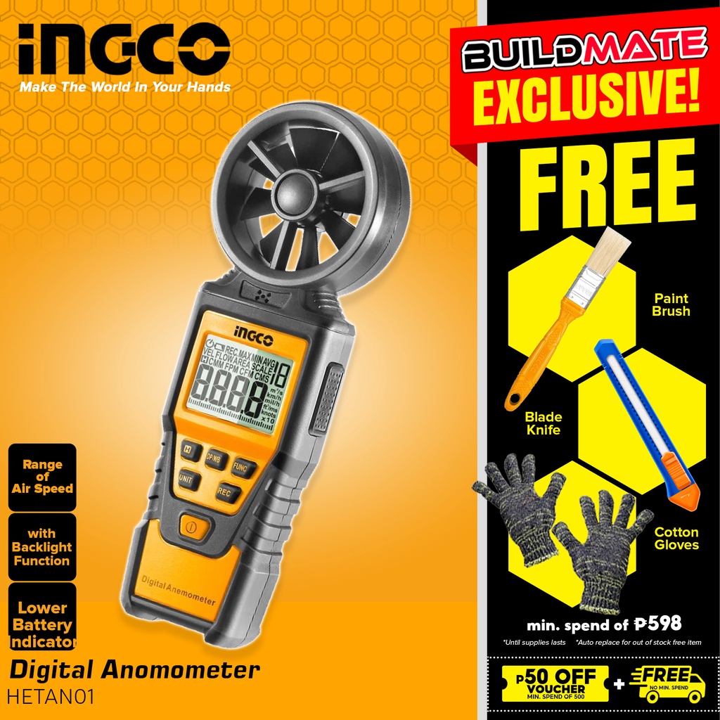 BUILDMATE Ingco Digital Anemometer Range of Air Speed HandHeld Wind