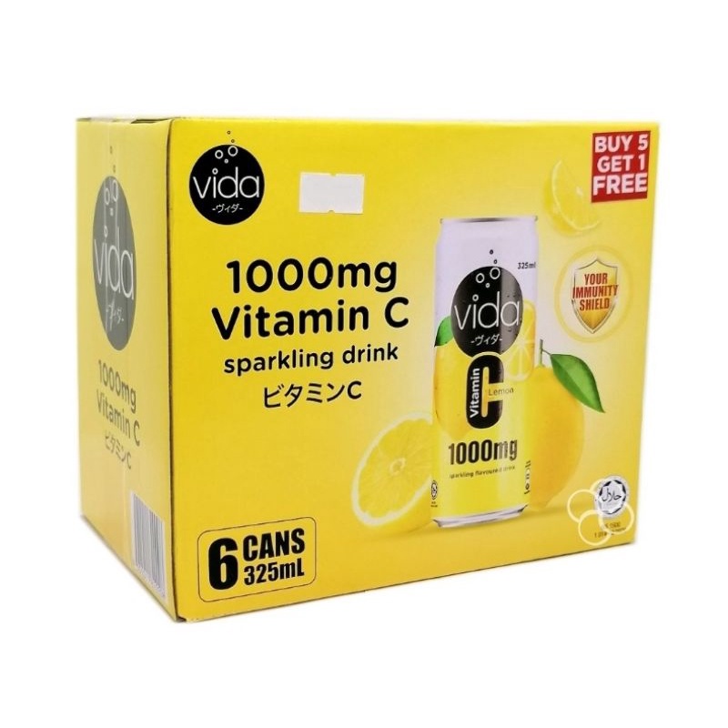 Vida Vitamin C Lemon Sparkling Drink 325mL 5+1 Promo Pack Shopee