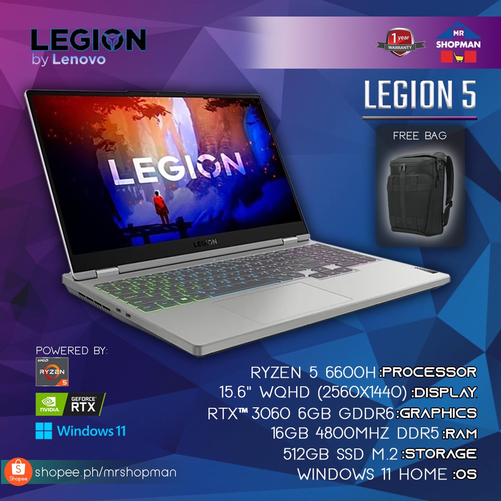 Lenovo Legion 5 Ryzen 5 6600H 15.6" WQHD 165hz RTX 3060 16GB Ram