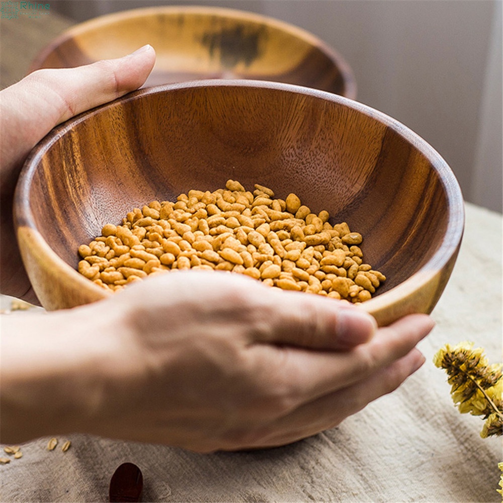 Rhine Japanese-style Acacia Wooden Bowl Wood Grain Fruit Plate Rice ...