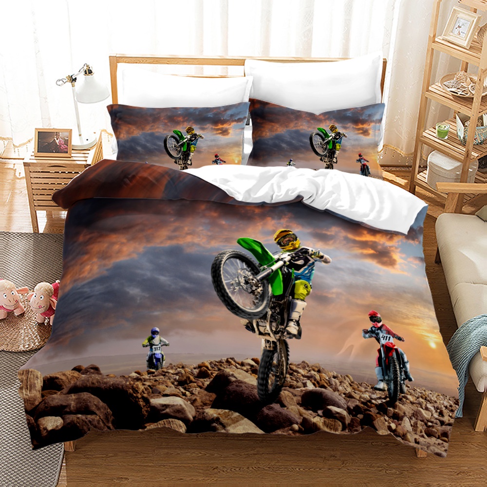 Motorcycle Motocross Duvet Cover King Queen Teens Racing Dirt Bike