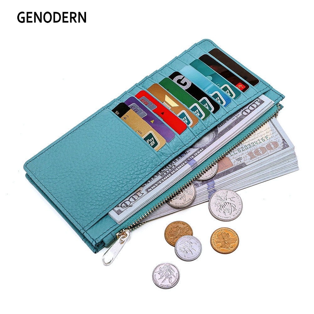 Simple UltraThin Women's Long Wallet Genuine Leather Zipper Wallet