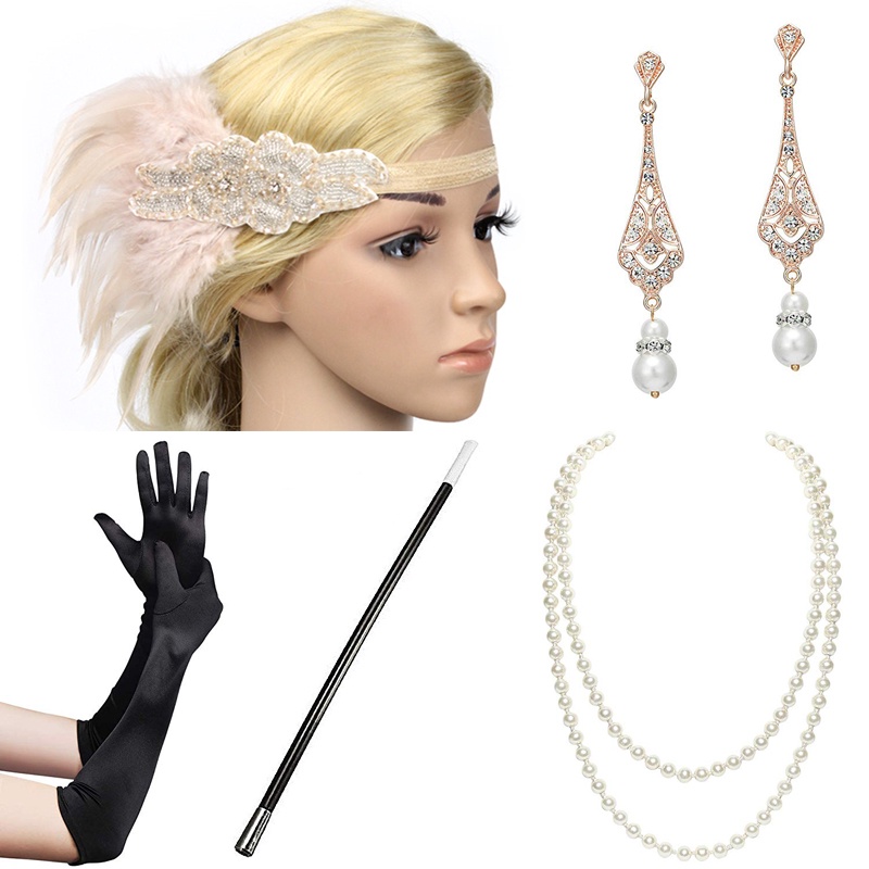 1920s Flapper Costume Accessories Set Women Vintage Gatsby Feather ...