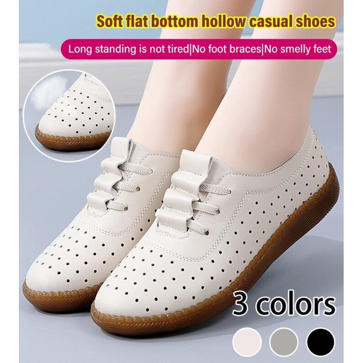 Soft soled flat bottomed hollow leisure bean shoes/flat sole shoes