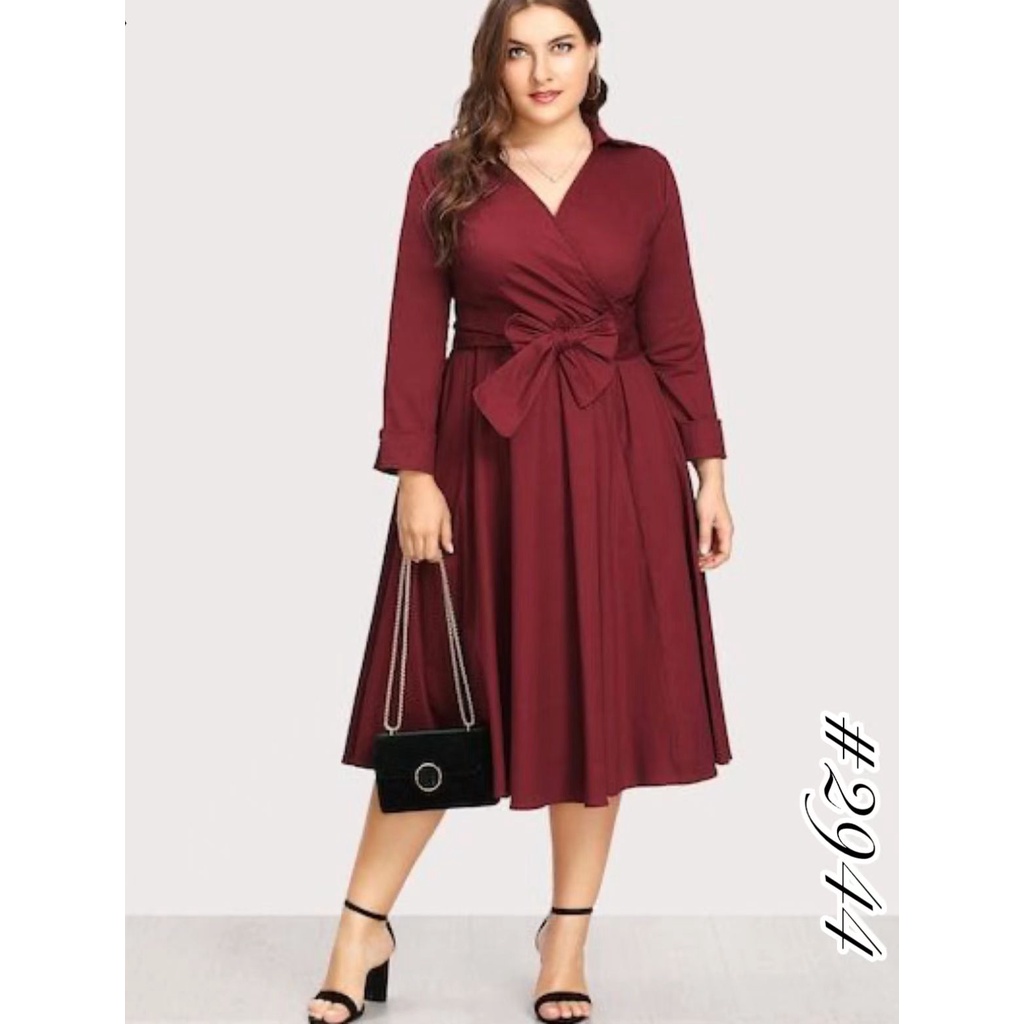 Plus size elegant party A-line solid color dress | Shopee Philippines