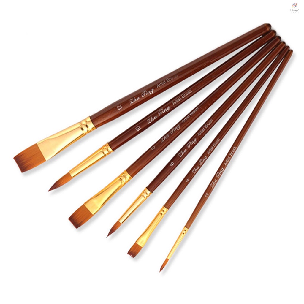 [TTHP] 6pcs Paint Brushes Set Round and Flat Tips Artists Paintbrushes