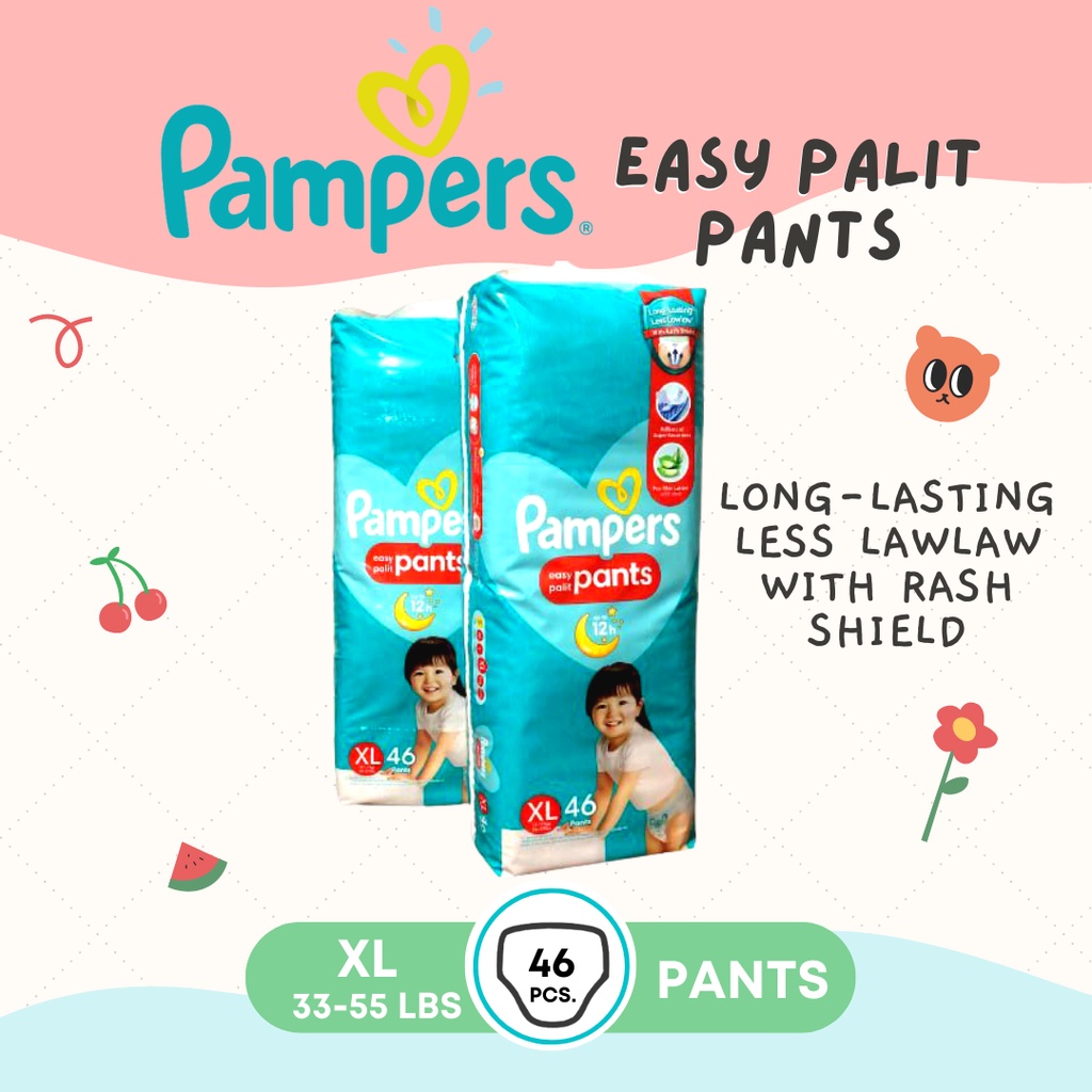 Pampers Easy Palit Pants 46s XLarge Less Lawlaw Proskin lotion with