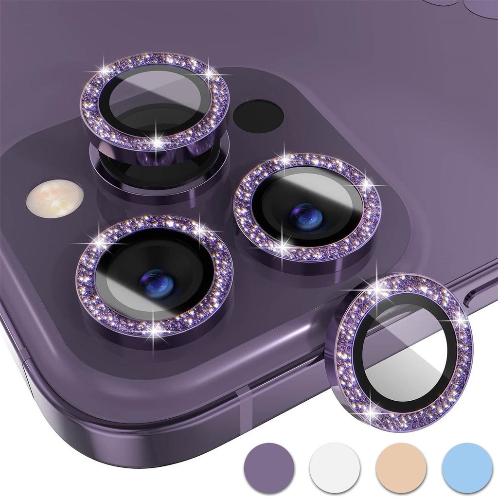 For iPhone 16 15 14 13 Pro Max Plus Metal Camera Lens Glitter Cover