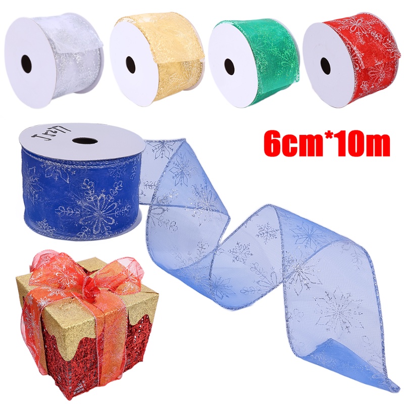10M/Roll 6cm Beautiful Snowflake Printed Tulle Mesh Organza Ribbon DIY ...