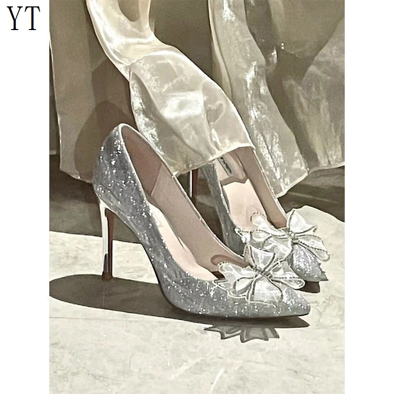 Gorgeous Silver High Heels Sparkly Rhinestone Crystal Bridal Wedding Shoes