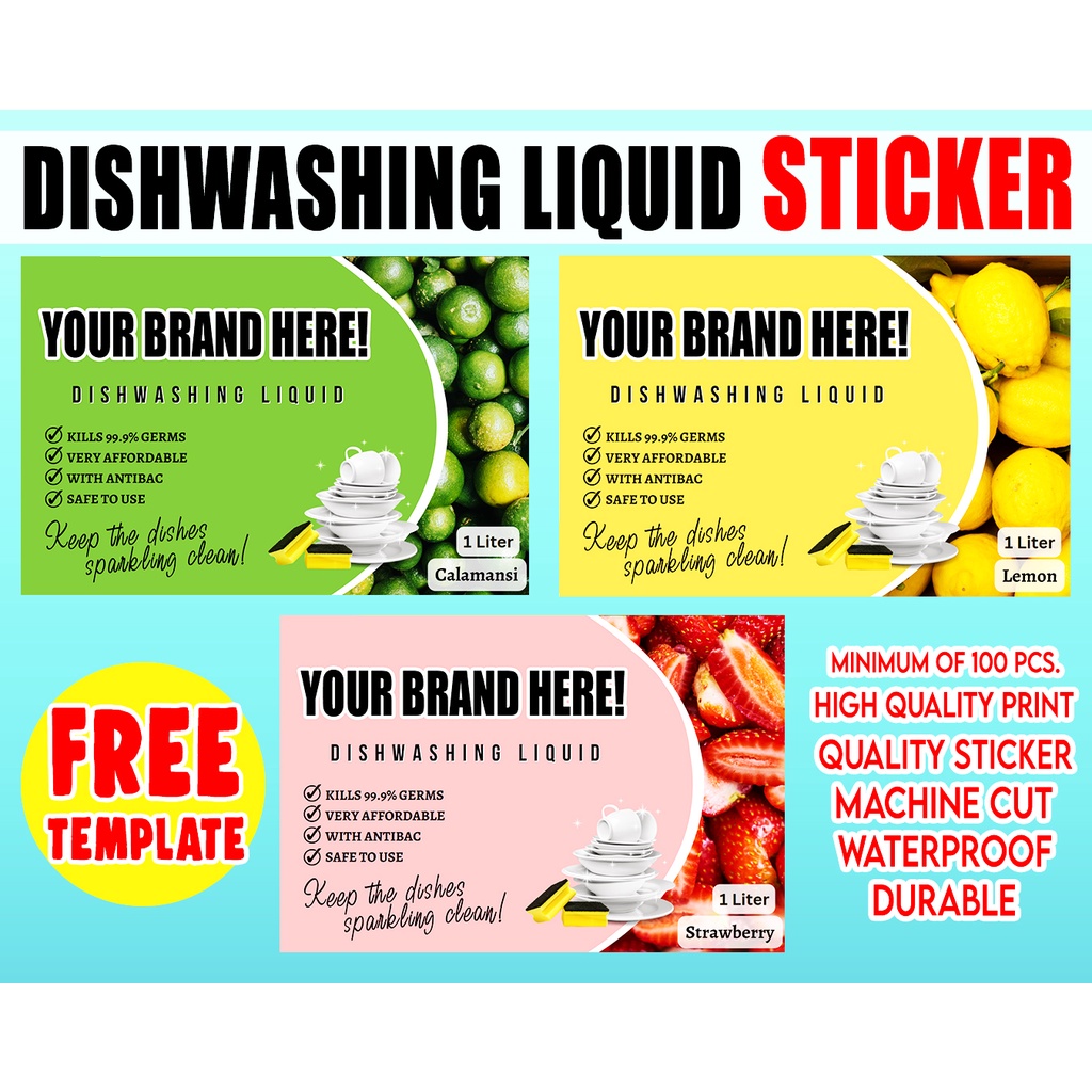 DISHWASHING LIQUID STICKER LABEL HIGH QUALITY PRINT 100 pcs