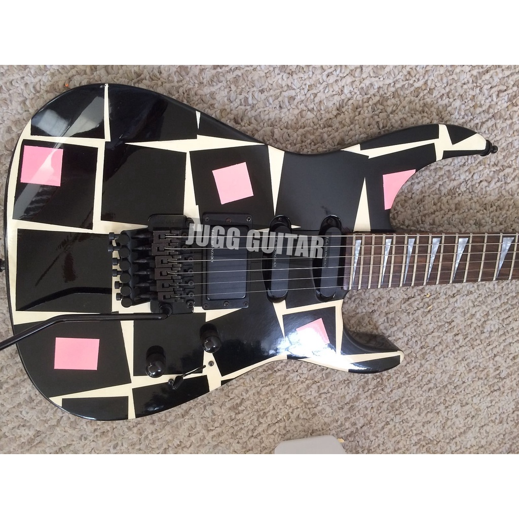 Super RARE Fernandes Adrian Vandenberg Signature Electric Guitar Model 1986  Squares Graphics Floyd Rose Tremolo Black Hardware