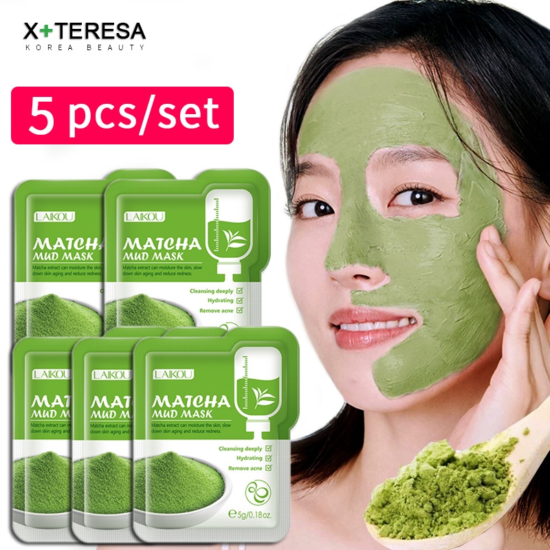 5pcs Matcha Green Clay Mud Face Mask Anti Acne Treatment Facial Packs ...