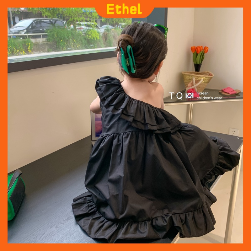 [Ethel] Girls' black dress baby sleeveless princess dress washing